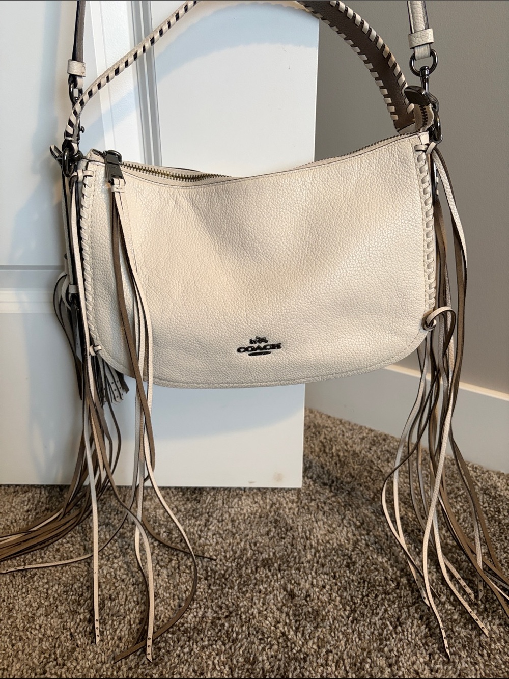 Coach Cream Leather Crossbody with Fringe